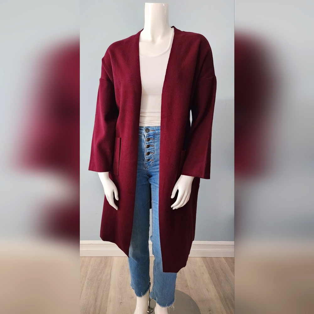[1X, 2X & 3X] NWT DEX Longline Cardigan with Pockets in Wine
